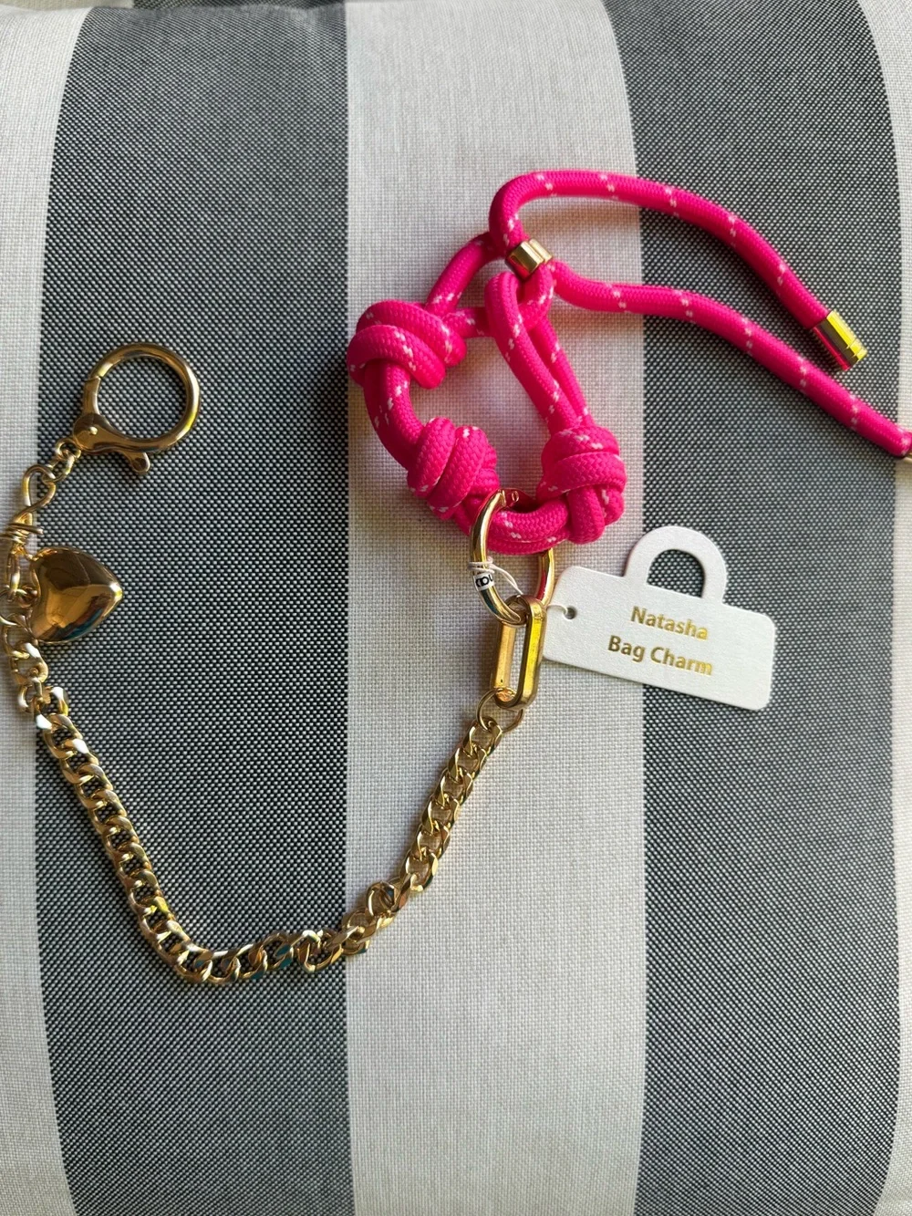 Natasha Couture Hot Pink Paracord with Gold Chain and Heart Bag Charm NWT